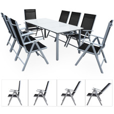 Garten-Sitzgruppe | Bern | 9-tlg. (8 Personen) | Alu & Milchglas | Silber